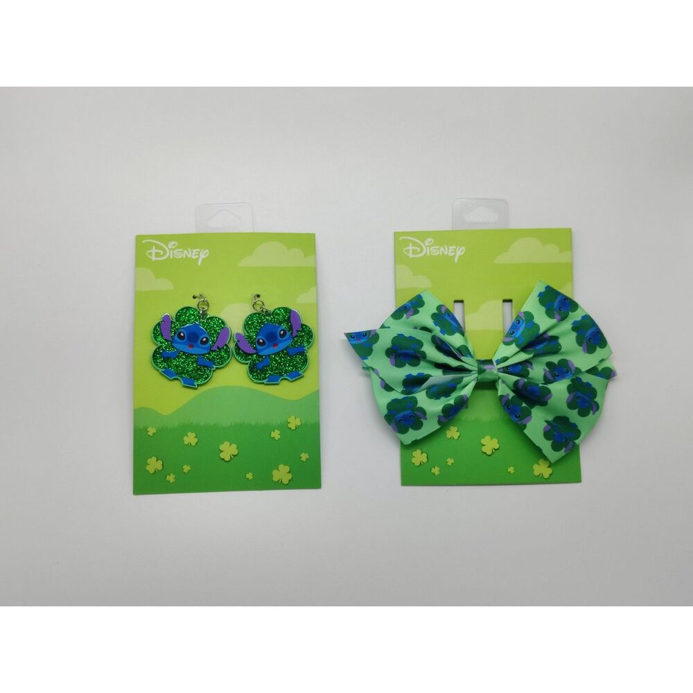 Disney Stitch Saint Patrick's Day Earring Bow Set